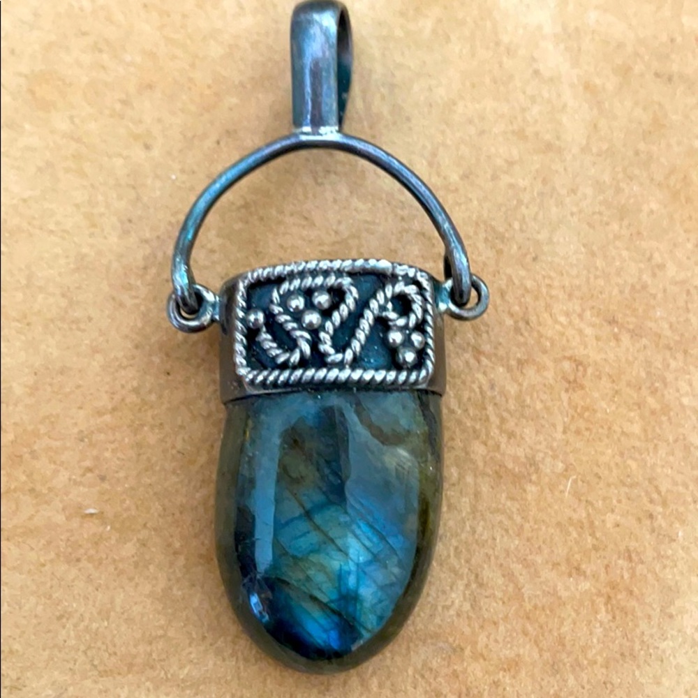 Large antique Labradorite stone pendant.